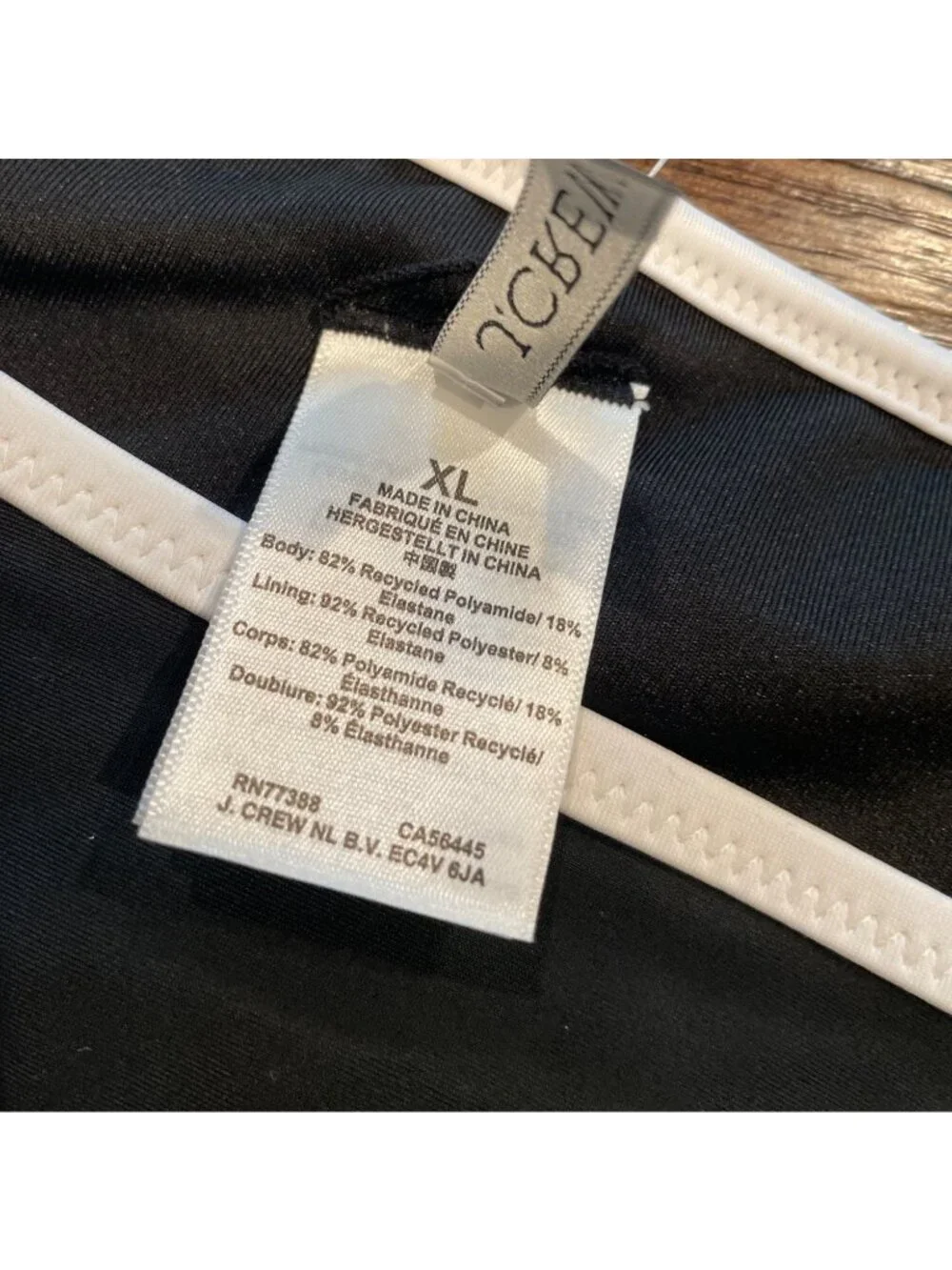 NWT J.Crew String Bikini Bottom XL Black White Contrast-Trim Mid Rise Adjustable